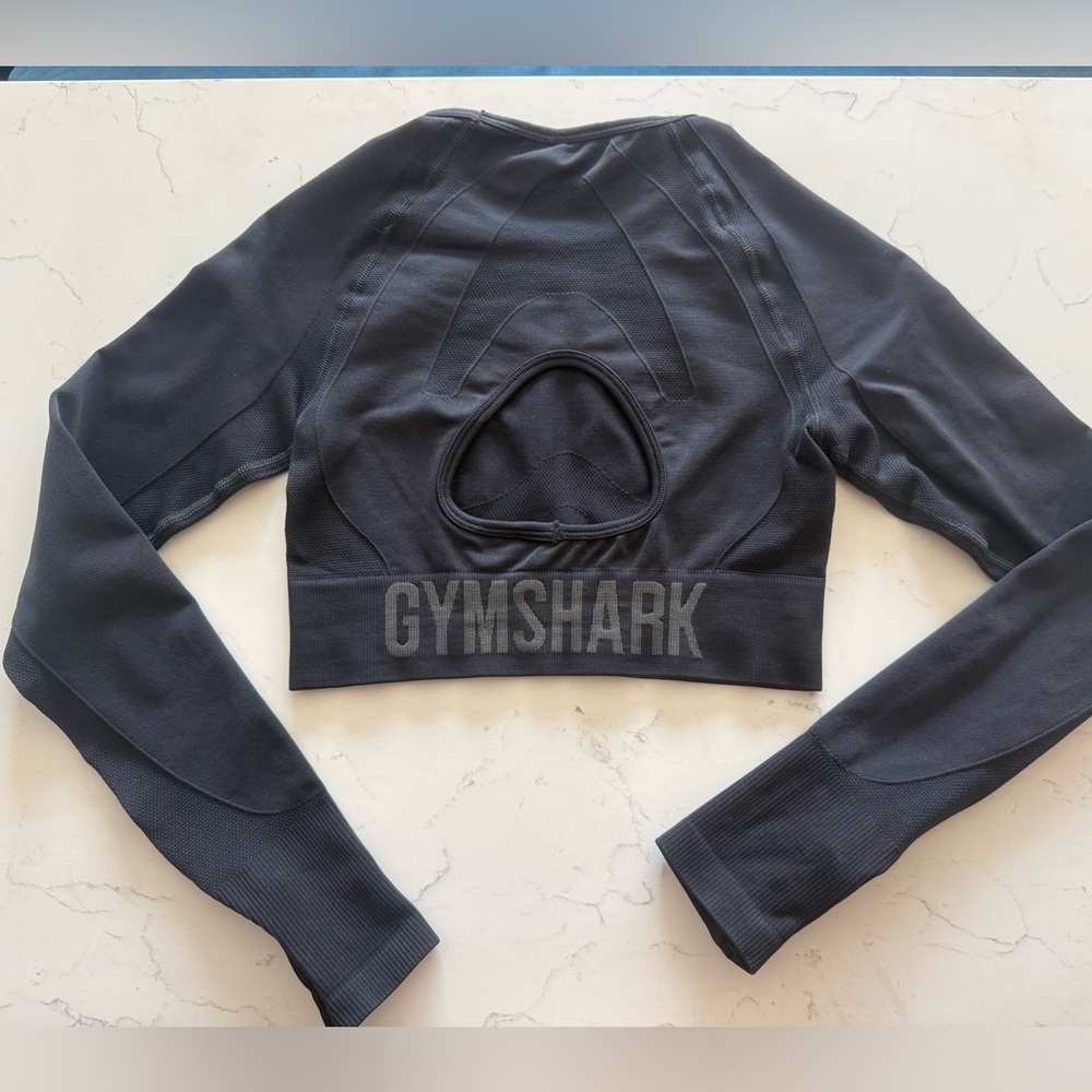 Gymshark Black Long-Sleeve Crop Top with Back Cutout